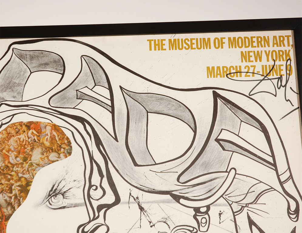 Original poster of The Museum of Modern Art, New York, March 27-June 9, 1968, signed by Dali in upper right corner. The poster is a detail of 