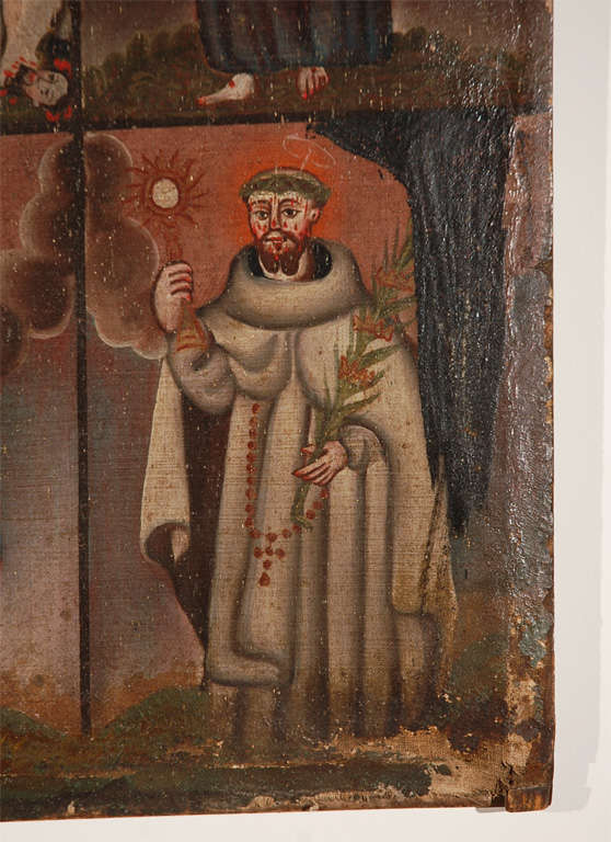 Spanish Colonial 19th Century Oil of Santiago, St. Anthony, St. Francis, and perhaps St. Peter