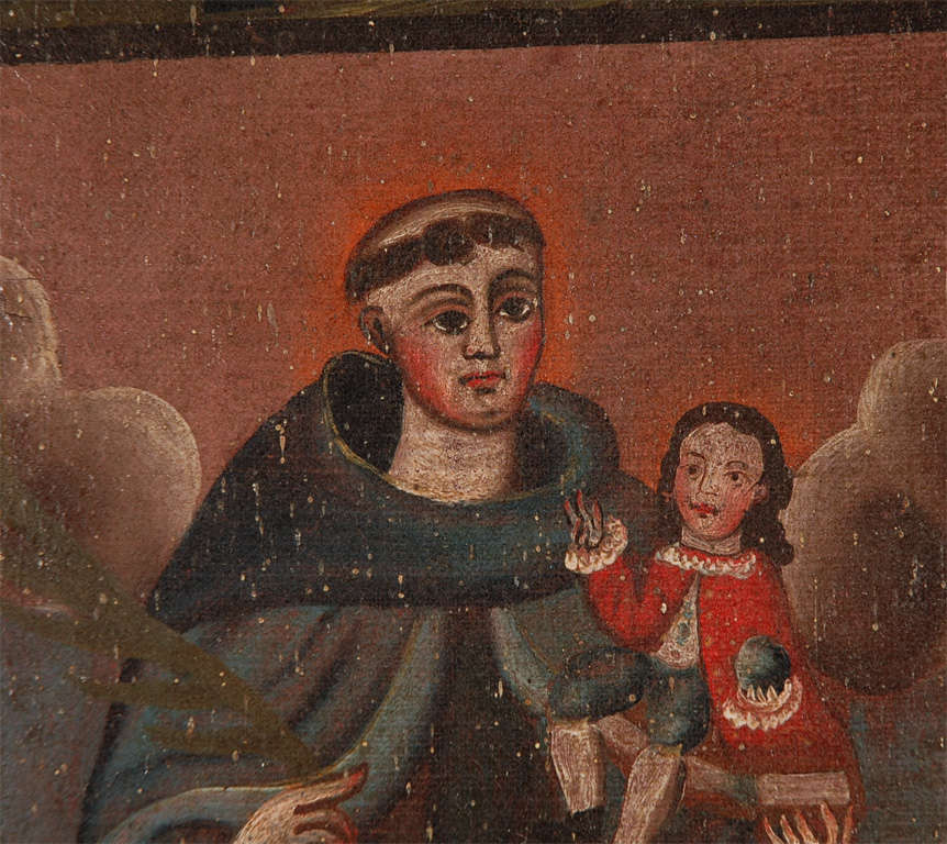 Canvas 19th Century Oil of Santiago, St. Anthony, St. Francis, and perhaps St. Peter