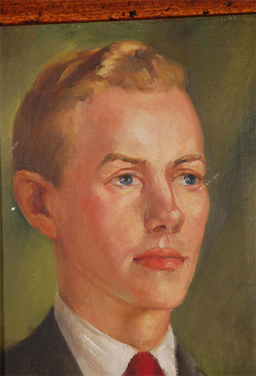 Oil portrait on canvas of young man, painted by Kay Darnella (sp?) 1942.
