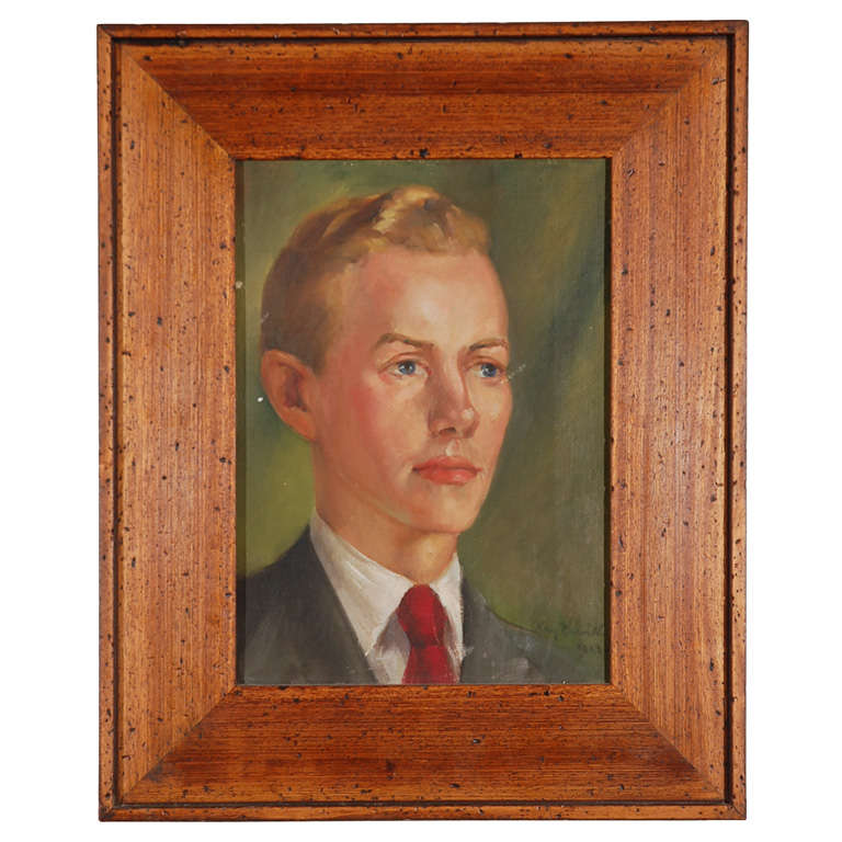 1940s Oil Portrait of Young Man with Period Style Contemporary Frame