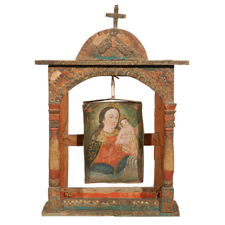 Spanish Colonial Altar Frame with Suspended Retablo