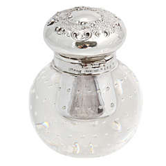 Sterling Silver-Mounted "Controlled Bubbles"  Crystal Inkwell