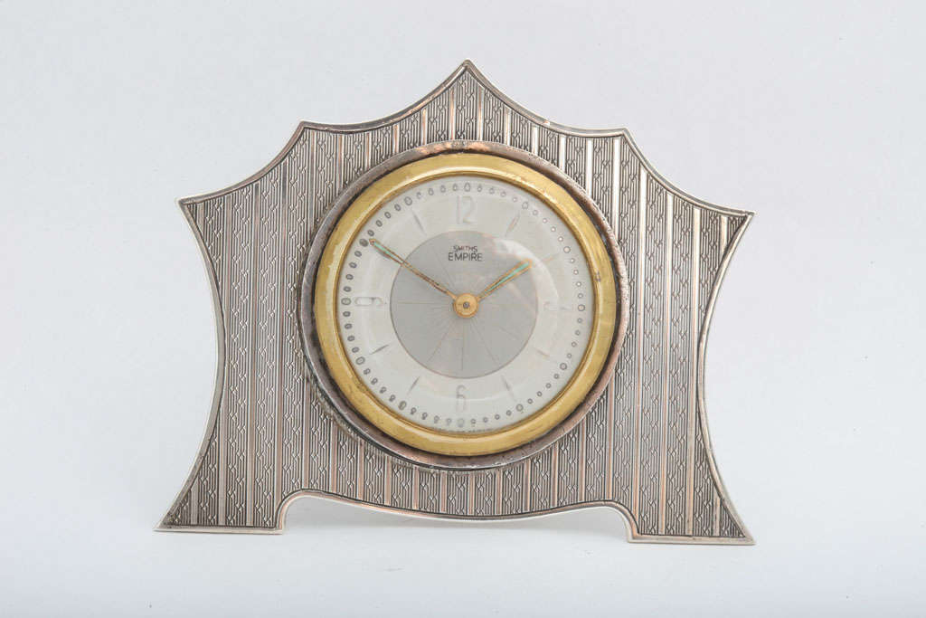 Art Deco, sterling silver table clock, Birmingham, England, 1930, J.B. Chatterly & Sons, Ltd. - makers. @3 1/4