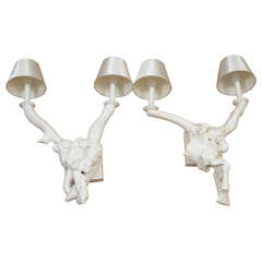 Pair of Mid Century White Lacquered "Root" Sconces