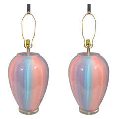 A Pair of Large Vintage Ceramic Lamps with Lucite Bases