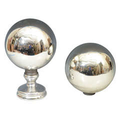 Pair of Vintage Mercury Glass Op-Art Globes