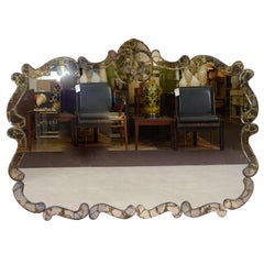 Large Mid Century Mirror with Mirrored Frame and Gold Detailing