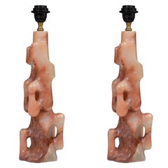 Pair of Mid-Century French Alabaster Sculptural Lamps