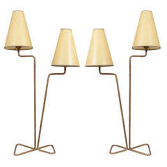 Pair of Mid Century French Brass Lamps in the Style of Jean Royere