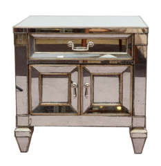 Single Vintage Mirrored Side Table with Drawer and Cabinet