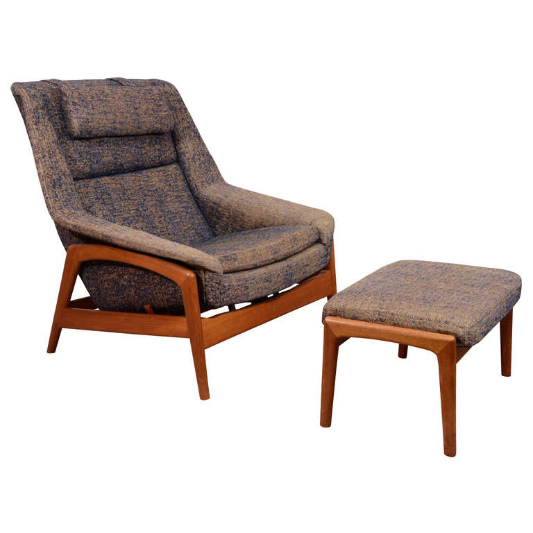 Mid Century Reclining Chair and Ottoman by Folke Ohlsson for DUX