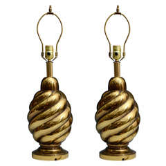 Mid Century Italian Swirled Brass Table Lamps
