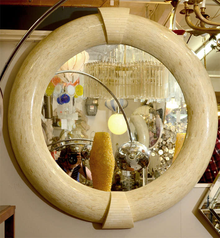 Large Mid Century Mirror with Bone Veneer after Karl Springer In Good Condition In New York, NY