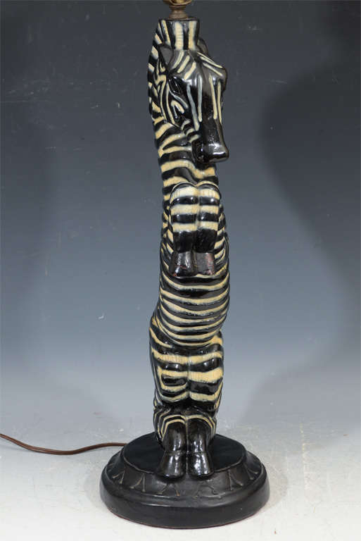 Mid-20th Century Pair Mid-Century Italian Hand-Painted Plaster Zebra Table Lamps