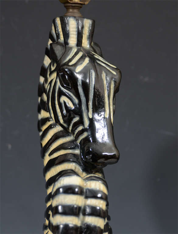 Pair Mid-Century Italian Hand-Painted Plaster Zebra Table Lamps 2