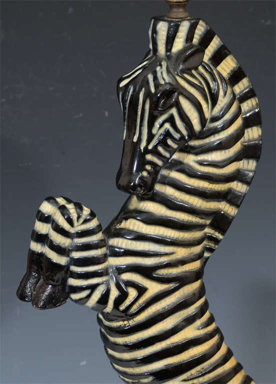 Pair Mid-Century Italian Hand-Painted Plaster Zebra Table Lamps 3