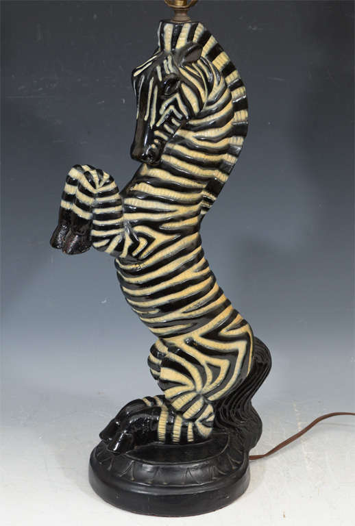 Pair Mid-Century Italian Hand-Painted Plaster Zebra Table Lamps 4