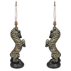 Pair Mid-Century Italian Hand-Painted Plaster Zebra Table Lamps