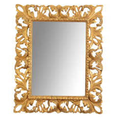 Mid Century Carved Gilt Wood Mirror with "Leaf" Motif