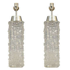 Pair of Mid Century "Ice" Texture Glass Lamps