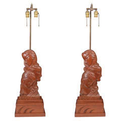 Art Deco Carved Wood Figural Lamp by Heifetz 10