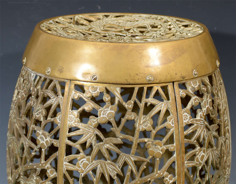 Vintage AsianInspired Garden Stool W/ Bird and Bamboo Motif at 1stDibs