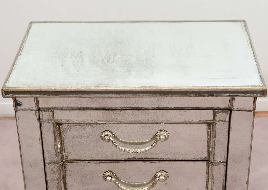 Pair of Vintage Mirrored Nightstands w/ SilverLeafed Wood Trim at 1stdibs