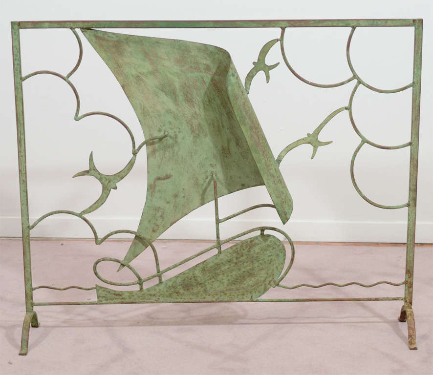 Vintage Nautical Themed Copper Fire Screen with Aged Patina at 1stDibs