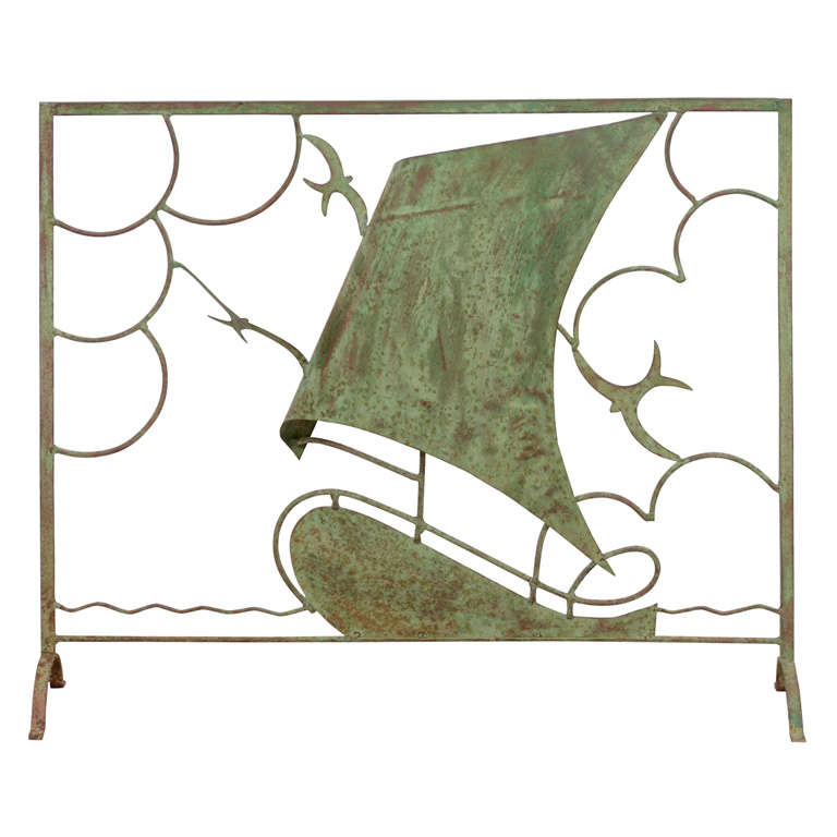 Vintage Nautical Themed Copper Fire Screen with Aged Patina at 1stDibs