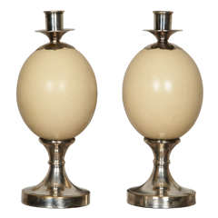 Nice Pair Of Ostrich Egg Candlestick