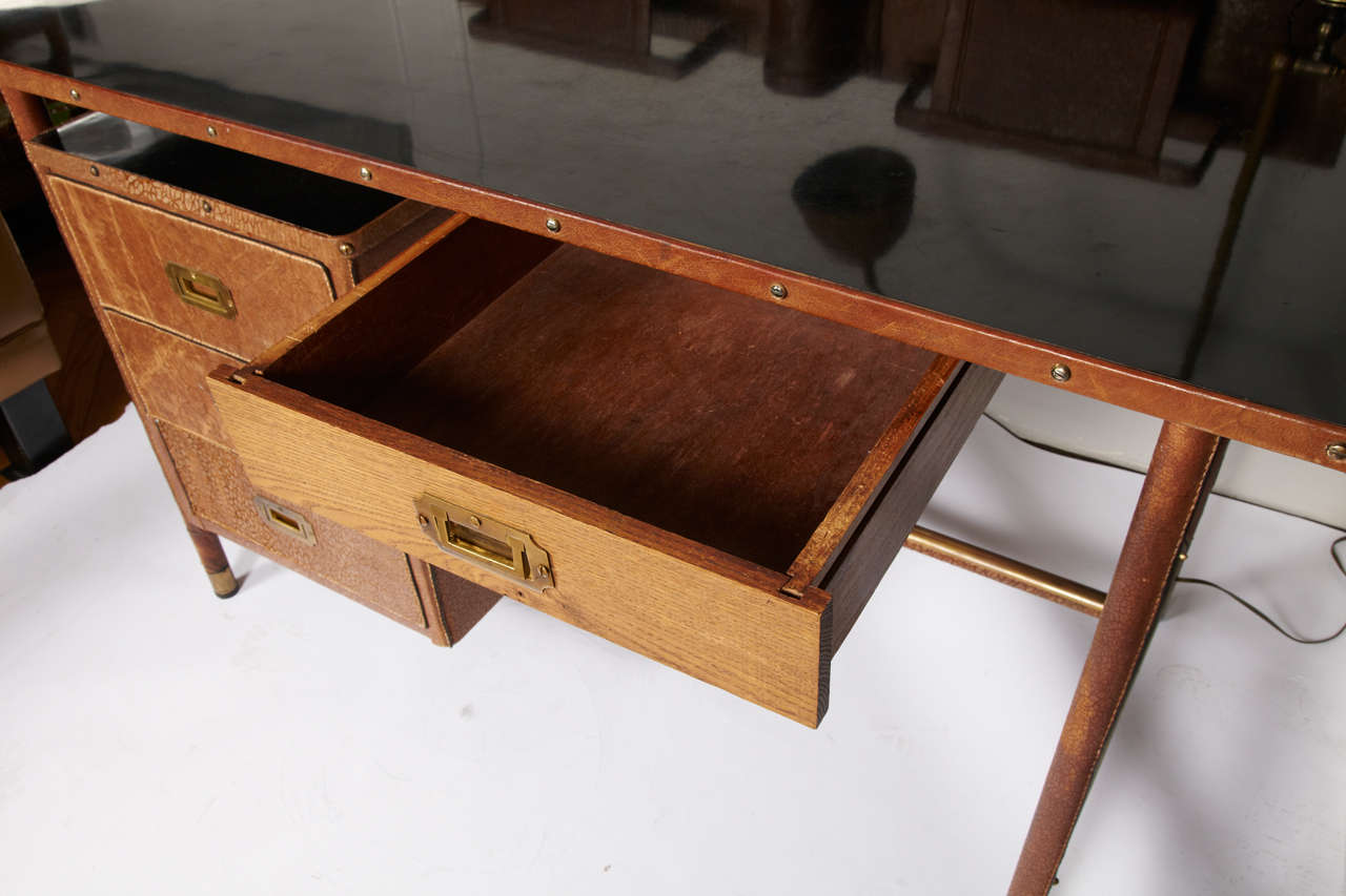 Mid-20th Century Fantastic 1950s Stitched Leather Desk by Jacques Adnet