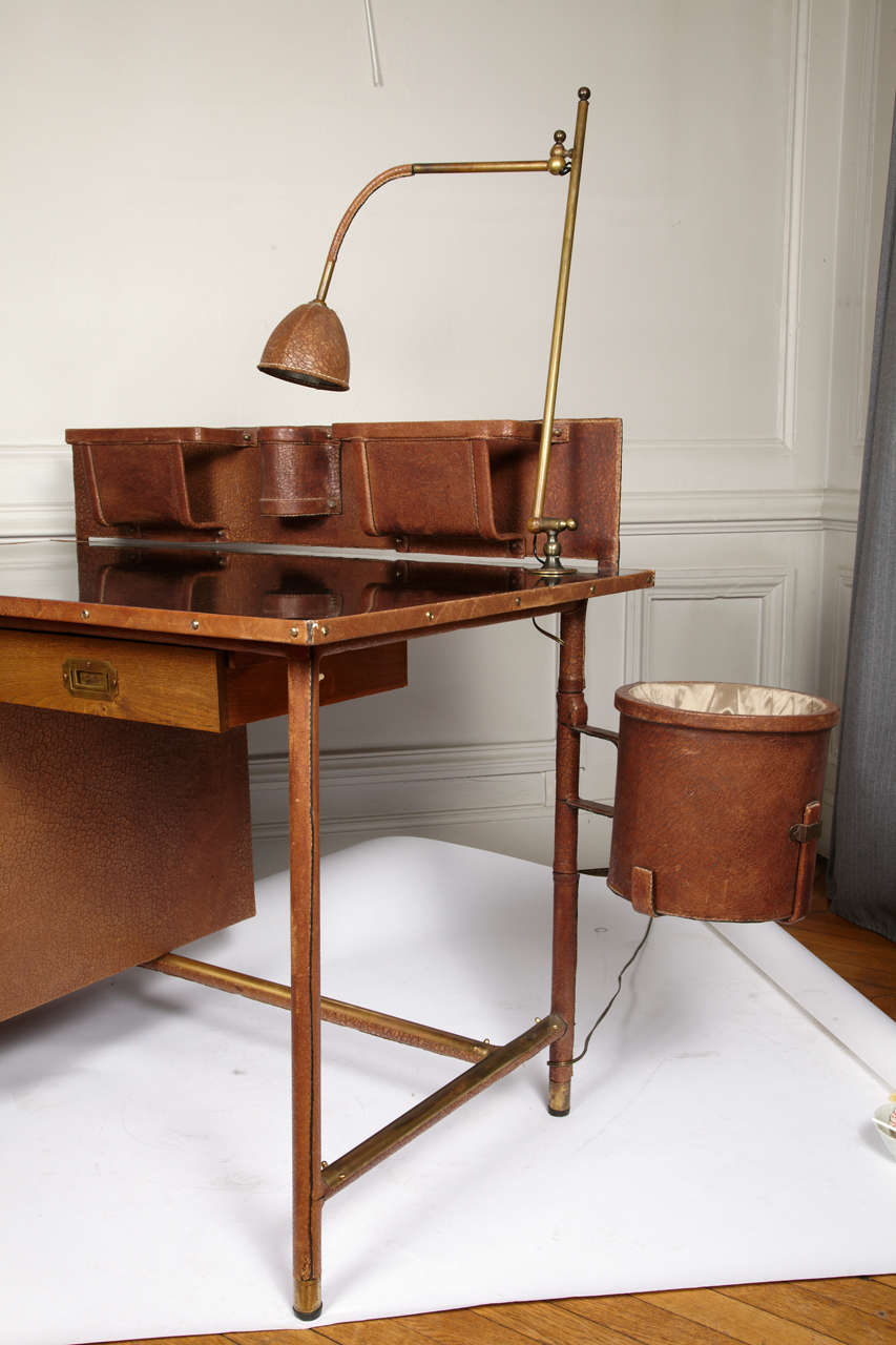 Fantastic 1950s Stitched Leather Desk by Jacques Adnet 4