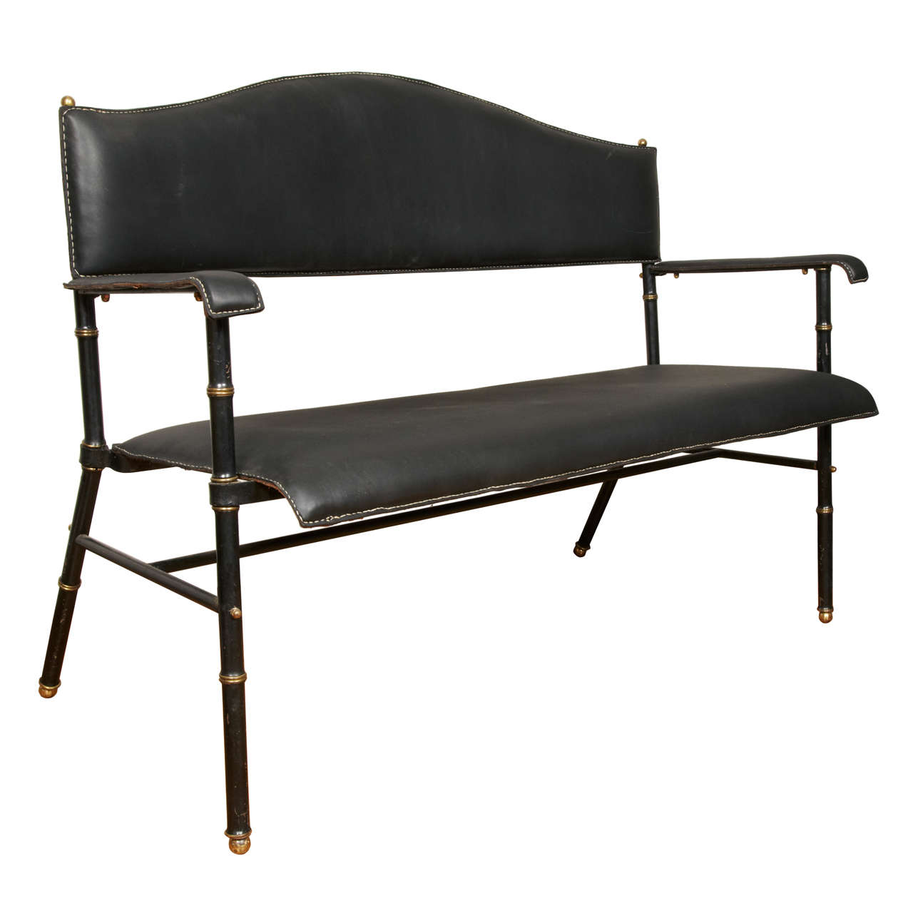 1950s Sofa in Stitched Leather by Jacques Adnet