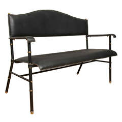 1950s Sofa in Stitched Leather by Jacques Adnet