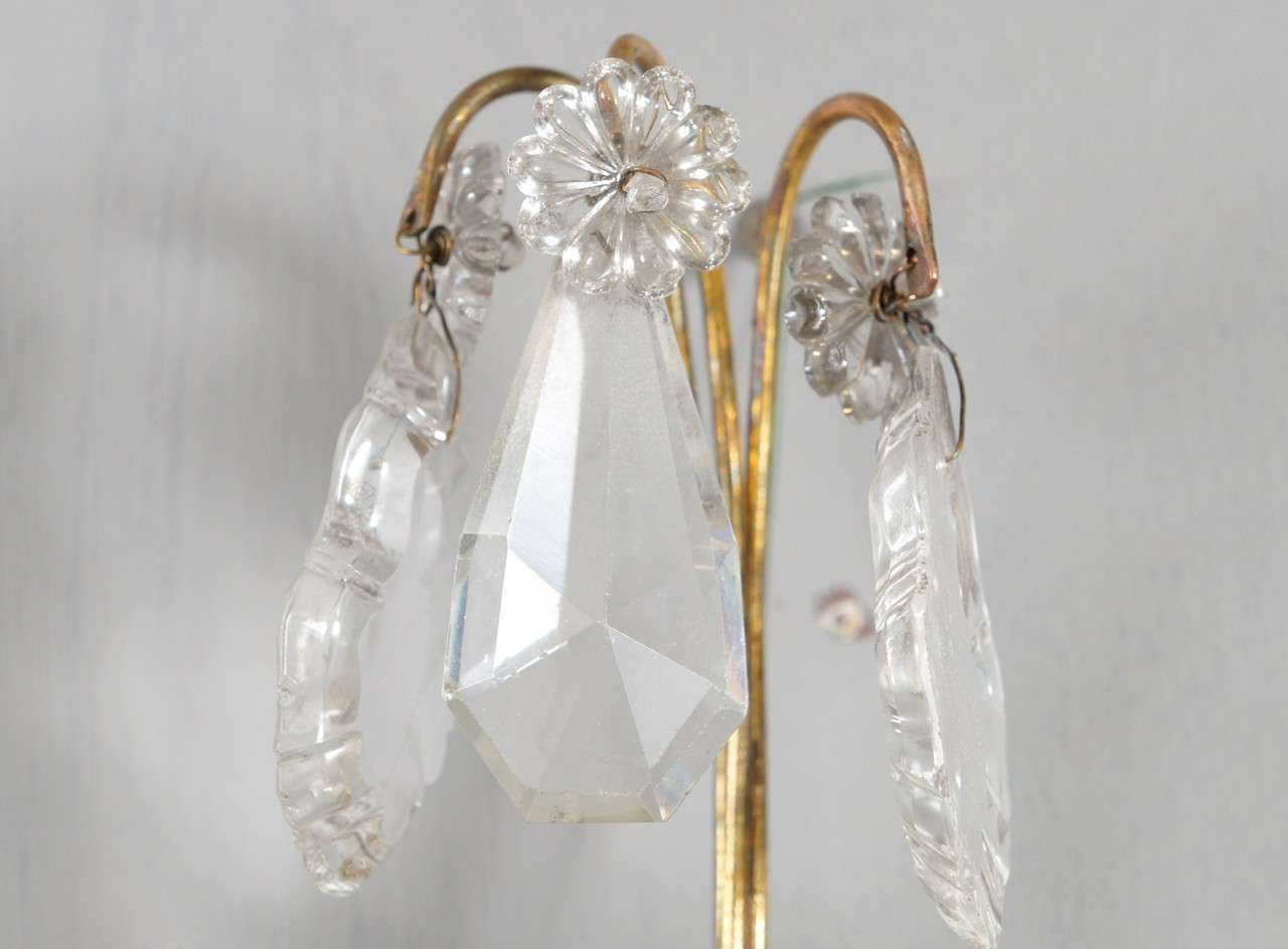 Rococo Gilt-Metal & Crystal Electrified Sconces, Pair