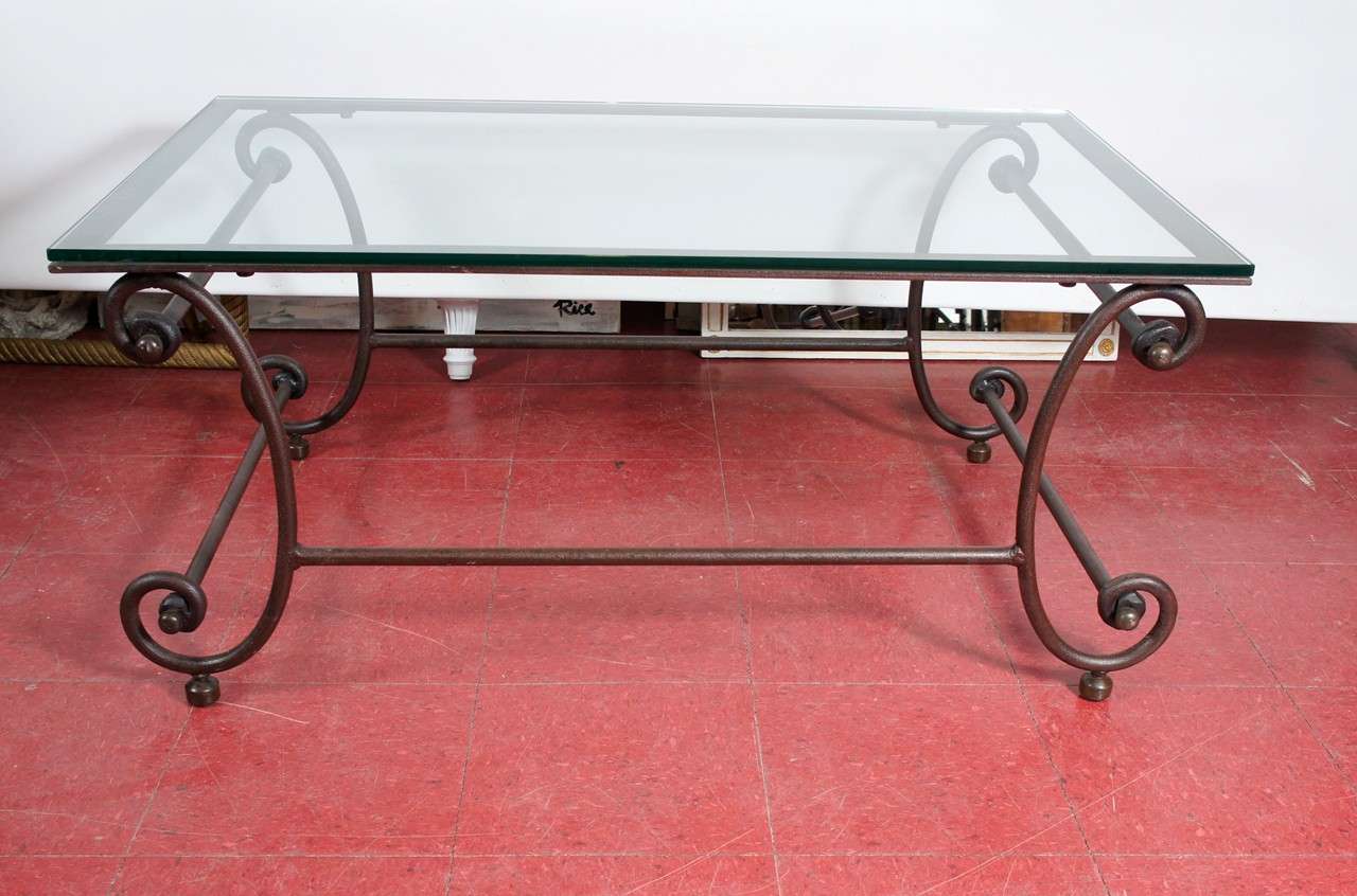 French Baker's Style Glass and Metal Coffee Table
