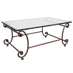 French Baker's Style Glass and Metal Coffee Table