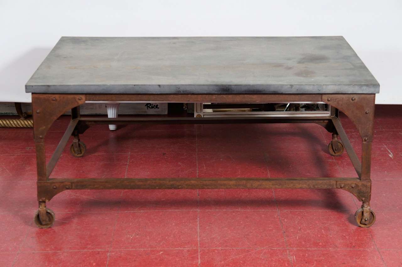 Unknown Industrial Belgian Blue Stone & Iron Coffee Table