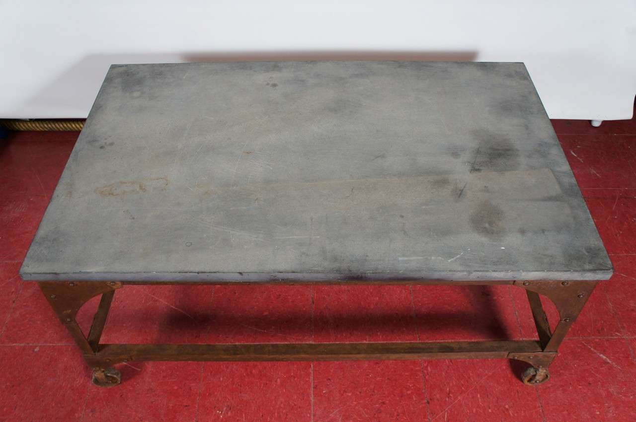 Industrial Belgian Blue Stone & Iron Coffee Table In Good Condition In Sheffield, MA