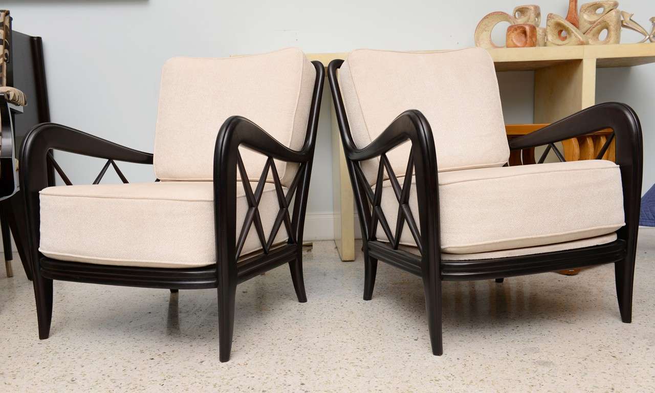 Mid-Century Modern A Pair of Paolo Buffa Ebonized Armchairs, Italy, 1950s