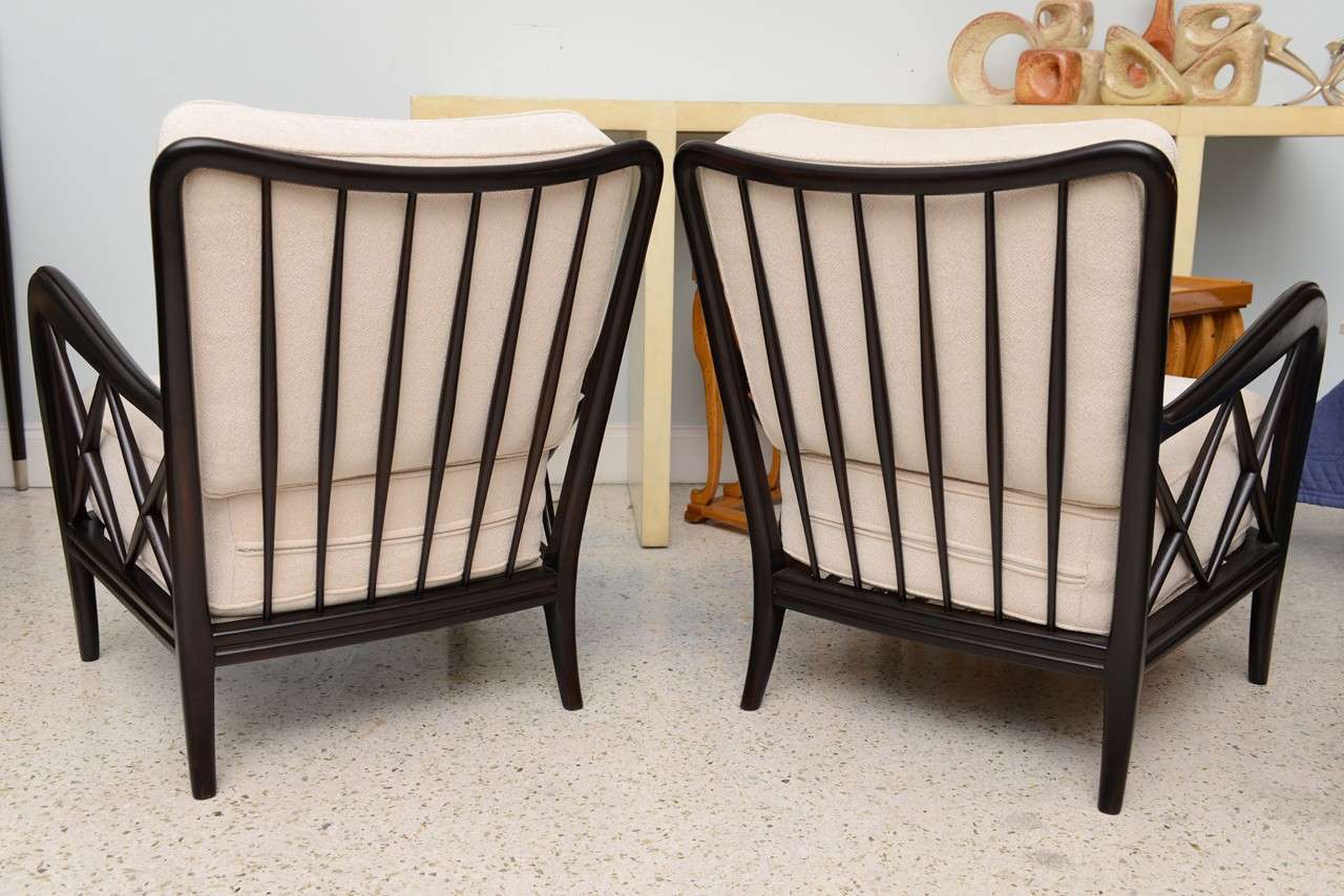 A Pair of Paolo Buffa Ebonized Armchairs, Italy, 1950s In Excellent Condition In Hollywood, FL