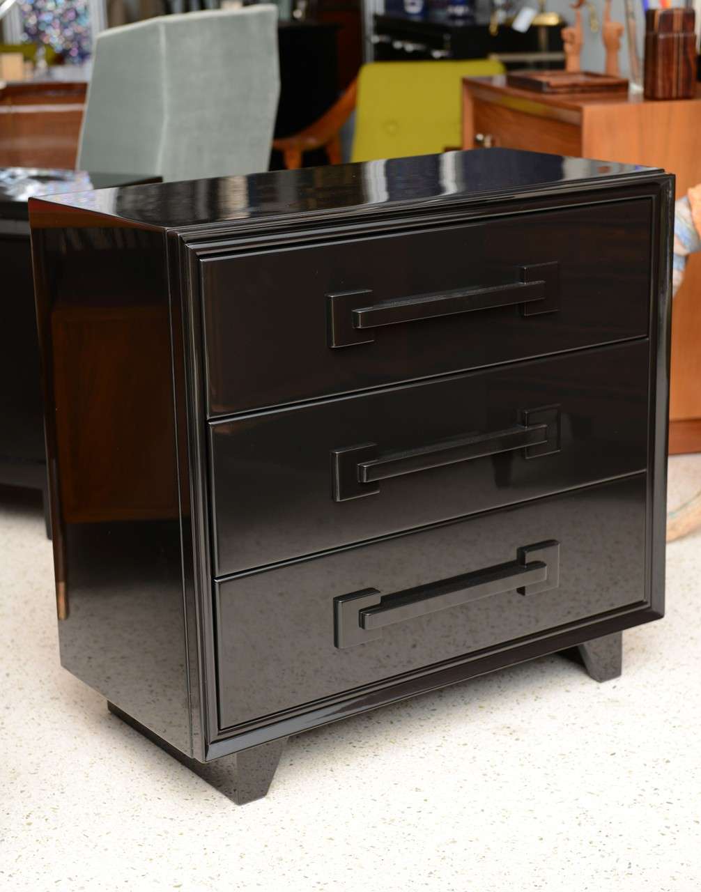 An Italian Modern Black Lacquer 3 Drawer Chest at 1stDibs