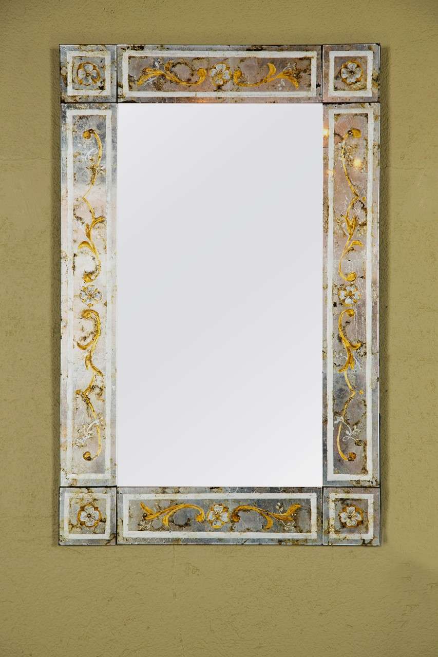 Pair of Reverse Painted Glass Mirrors attri. to Jansen 2
