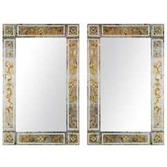Pair of Reverse Painted Glass Mirrors attri. to Jansen