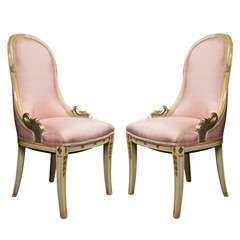Vintage Pair of French Painted Swan Chairs by Jansen