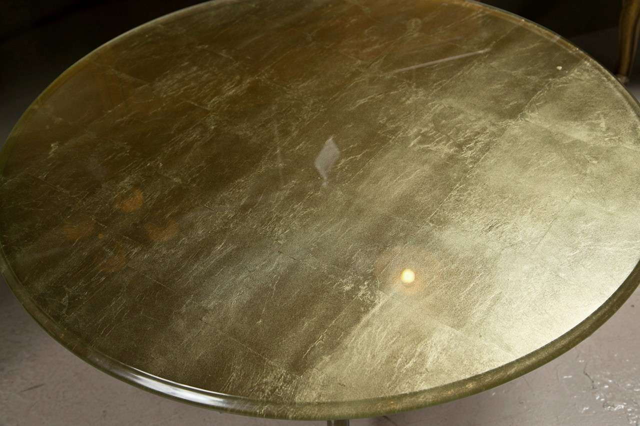 Mid-Century Modern Mid-Century Round Gilt Glass Top Coffee Table Bronze Base Manner Jansen