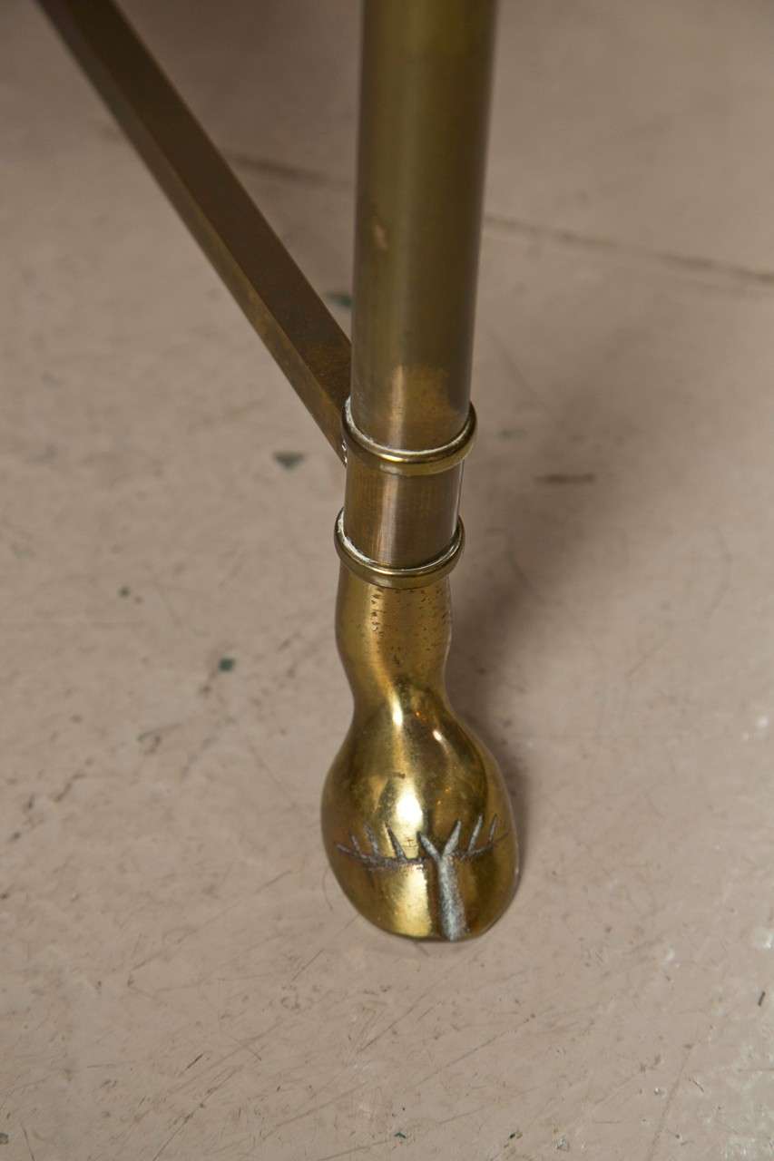 French Mid-Century Round Gilt Glass Top Coffee Table Bronze Base Manner Jansen