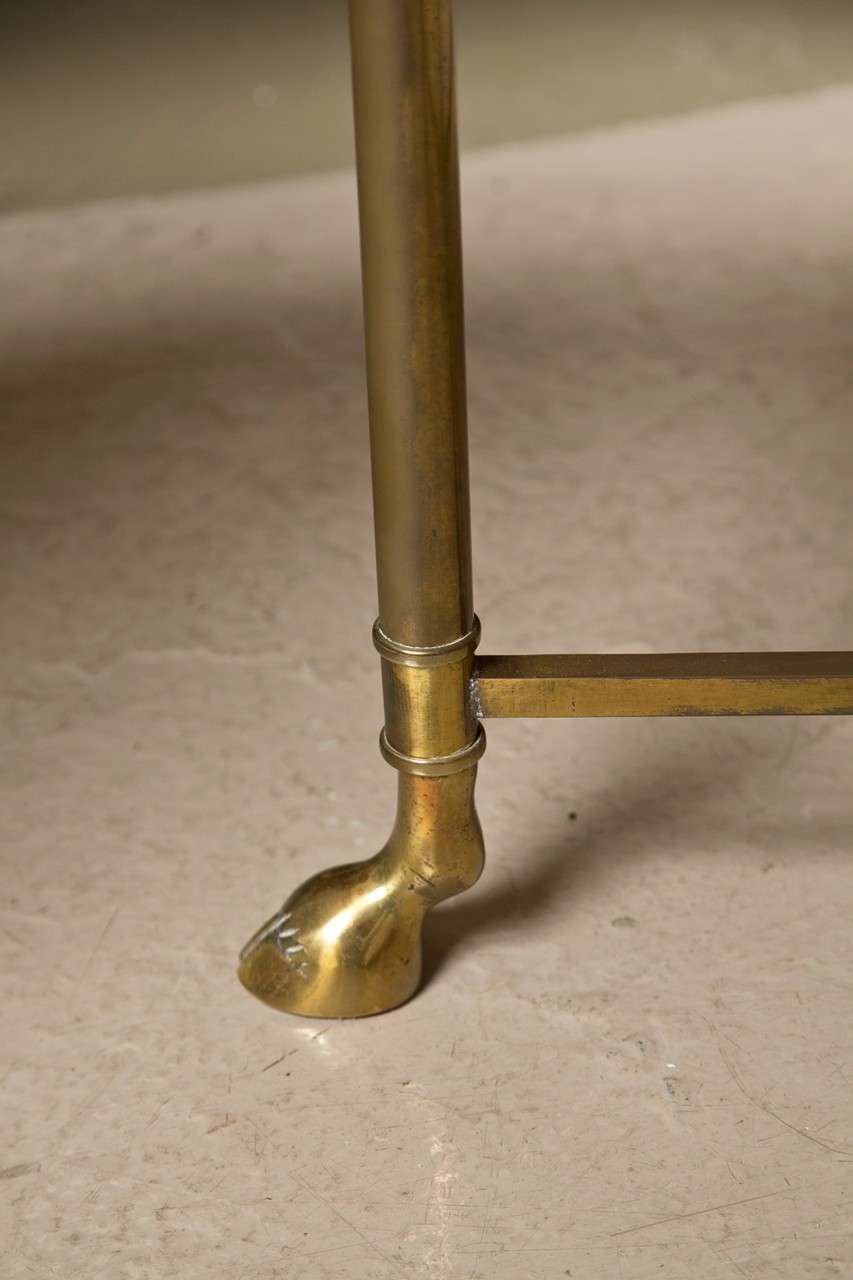 Mid-Century Round Gilt Glass Top Coffee Table Bronze Base Manner Jansen In Good Condition In Stamford, CT