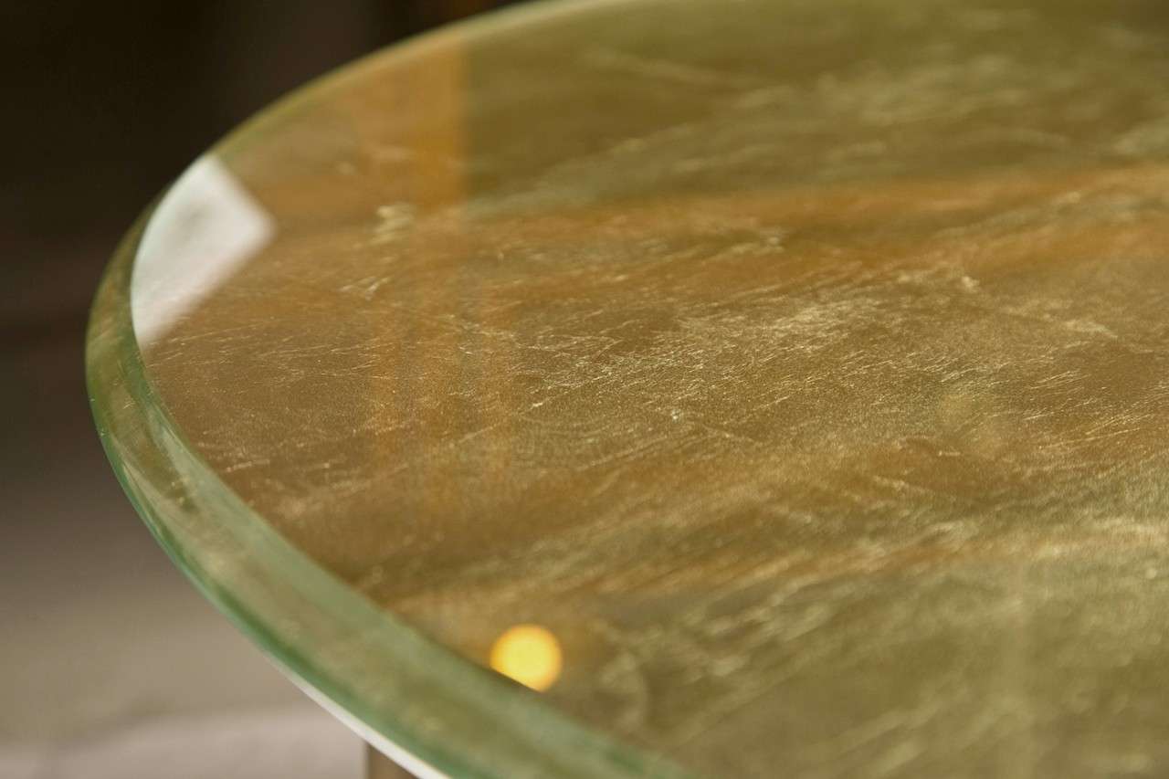 Mid-20th Century Mid-Century Round Gilt Glass Top Coffee Table Bronze Base Manner Jansen